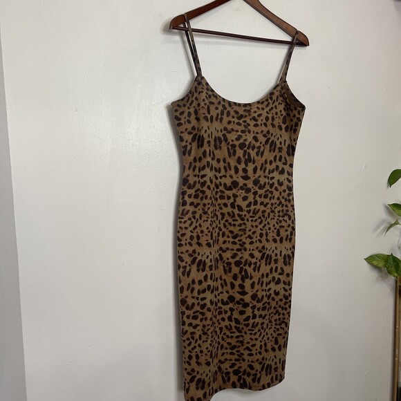 Objex Y2K Dress Womens Large Sleeveless Mini Bodycon Cheetah Print Brown Black - Picture 2 of 5